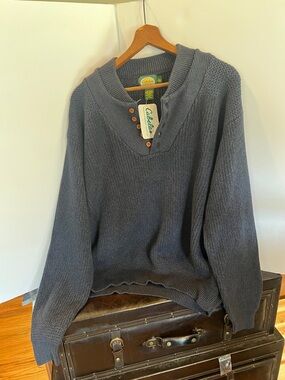Cabela's Slate Blue Button-Neck Knit Sweater